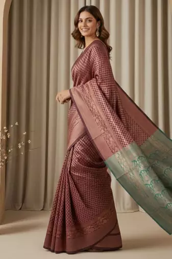 brown color silk blend saree for graceful ceremonial looks