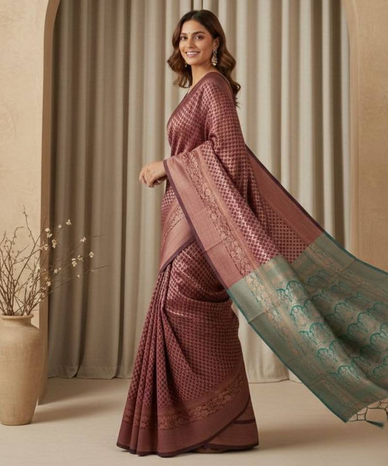 brown color silk blend saree for graceful ceremonial looks