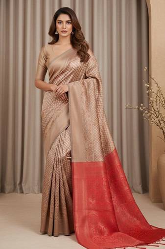 copper color silk blend saree for graceful ceremonial looks