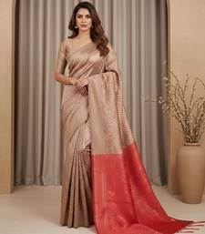 copper color silk blend saree for graceful ceremonial looks