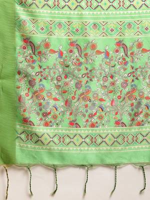 Peach-Coloured & Green Kalamkari Zari Silk Cotton Saree 4