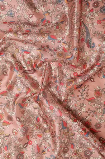 Peach-Coloured & Green Kalamkari Zari Silk Cotton Saree