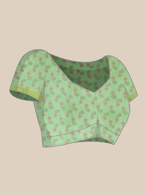 Peach-Coloured & Green Kalamkari Zari Silk Cotton Saree 6