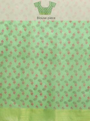 Peach-Coloured & Green Kalamkari Zari Silk Cotton Saree 7