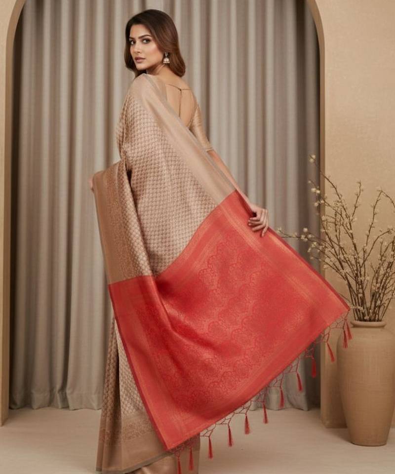 copper color silk blend saree for graceful ceremonial looks
