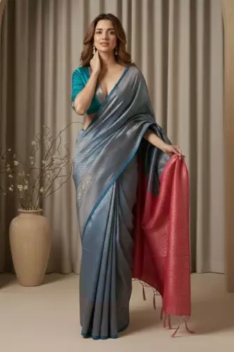 teal blue color silk blend saree for graceful ceremonial looks