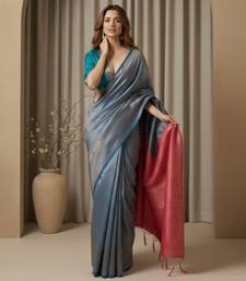 teal blue color silk blend saree for graceful ceremonial looks