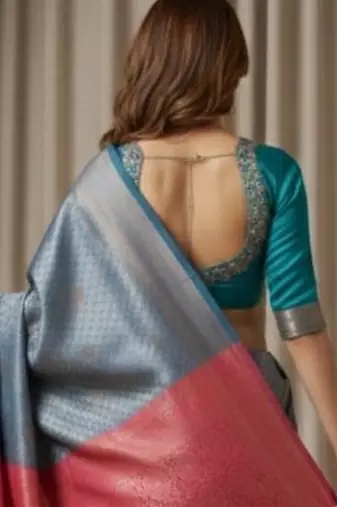teal blue color silk blend saree for graceful ceremonial looks