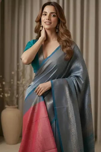 teal blue color silk blend saree for graceful ceremonial looks