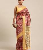 Maroon & Yellow Kalamkari Zari Silk Cotton Tussar Saree