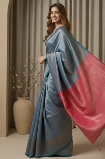 teal blue color silk blend saree for graceful ceremonial looks