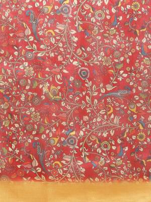Maroon & Yellow Kalamkari Zari Silk Cotton Tussar Saree 3