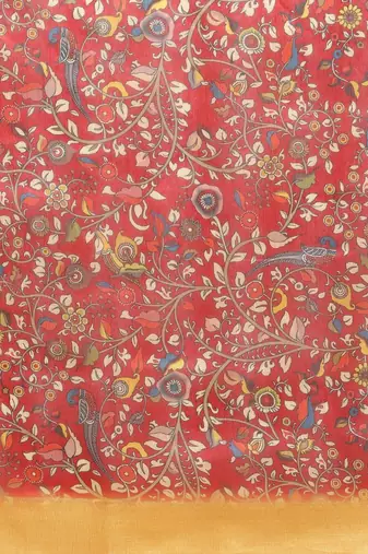Maroon & Yellow Kalamkari Zari Silk Cotton Tussar Saree