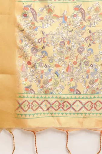 Maroon & Yellow Kalamkari Zari Silk Cotton Tussar Saree