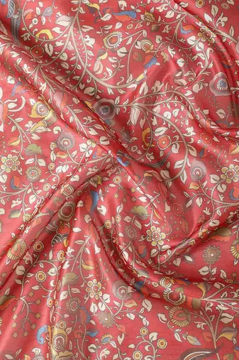 Maroon & Yellow Kalamkari Zari Silk Cotton Tussar Saree
