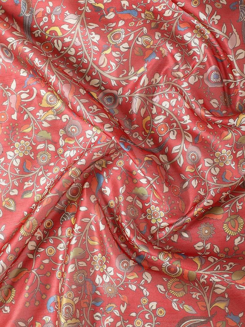 Maroon & Yellow Kalamkari Zari Silk Cotton Tussar Saree