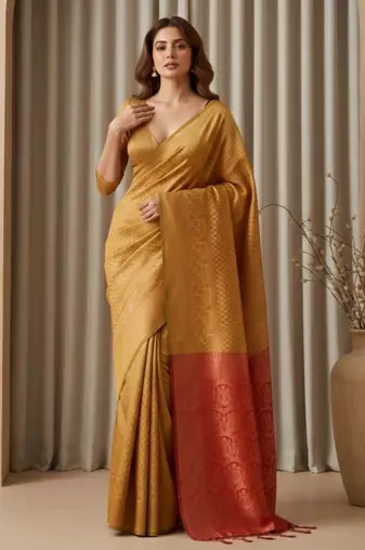 yellow color silk blend saree for graceful ceremonial looks