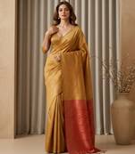 yellow color silk blend saree for graceful ceremonial looks