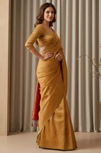 yellow color silk blend saree for graceful ceremonial looks