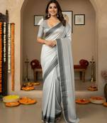 grey color manipuri kalam smart glamorous looks saree