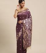 Burgundy & Beige Ethnic Motifs Bhagalpuri Saree