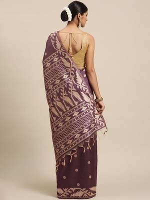 Burgundy & Beige Ethnic Motifs Bhagalpuri Saree 2