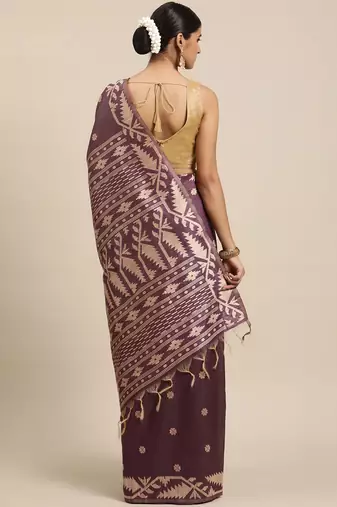 Burgundy & Beige Ethnic Motifs Bhagalpuri Saree