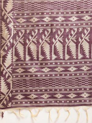 Burgundy & Beige Ethnic Motifs Bhagalpuri Saree 4