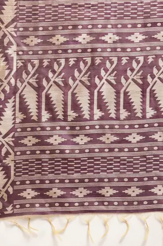 Burgundy & Beige Ethnic Motifs Bhagalpuri Saree