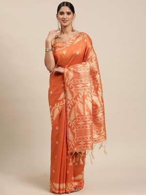 Peach-Coloured & Beige Ethnic Motifs Bhagalpuri Saree 1