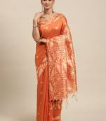 Peach-Coloured & Beige Ethnic Motifs Bhagalpuri Saree