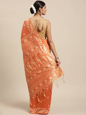 Peach-Coloured & Beige Ethnic Motifs Bhagalpuri Saree 2