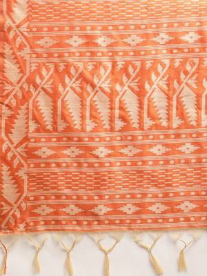 Peach-Coloured & Beige Ethnic Motifs Bhagalpuri Saree 4