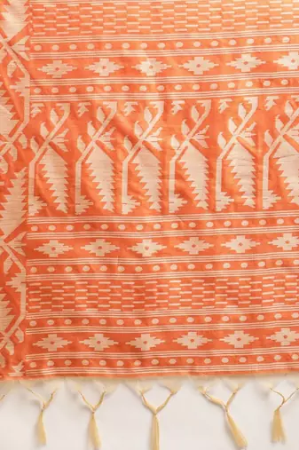 Peach-Coloured & Beige Ethnic Motifs Bhagalpuri Saree