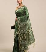 Olive Green Ethnic Motifs Bhagalpuri Saree