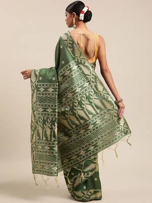 Olive Green Ethnic Motifs Bhagalpuri Saree 2
