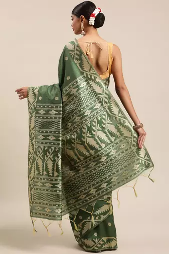 Olive Green Ethnic Motifs Bhagalpuri Saree