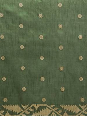 Olive Green Ethnic Motifs Bhagalpuri Saree 3