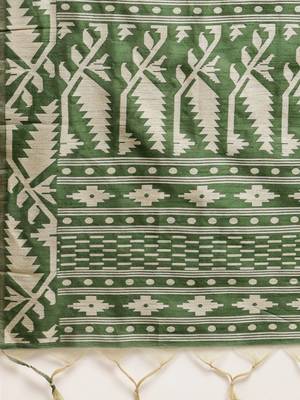 Olive Green Ethnic Motifs Bhagalpuri Saree 4