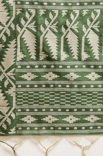 Olive Green Ethnic Motifs Bhagalpuri Saree
