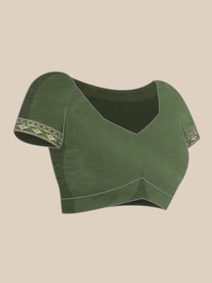Olive Green Ethnic Motifs Bhagalpuri Saree 6