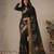 black color golden cotton blend designer printed stylish girlie saree