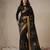 black color golden cotton blend designer printed stylish girlie saree