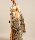 Beige & Black Ethnic Motifs Bhagalpuri Saree