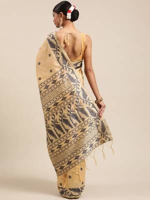 Beige & Black Ethnic Motifs Bhagalpuri Saree 2