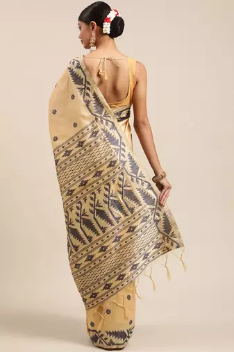 Beige & Black Ethnic Motifs Bhagalpuri Saree