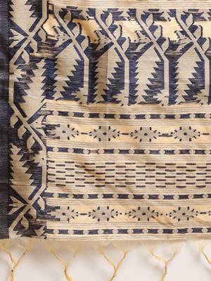 Beige & Black Ethnic Motifs Bhagalpuri Saree 4