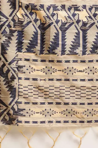 Beige & Black Ethnic Motifs Bhagalpuri Saree