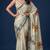 beige color silver silk blend designer printed stylish girlie saree