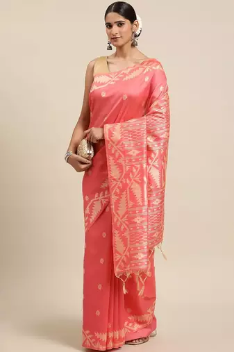 Peach-Coloured & Beige Ethnic Motifs Saree